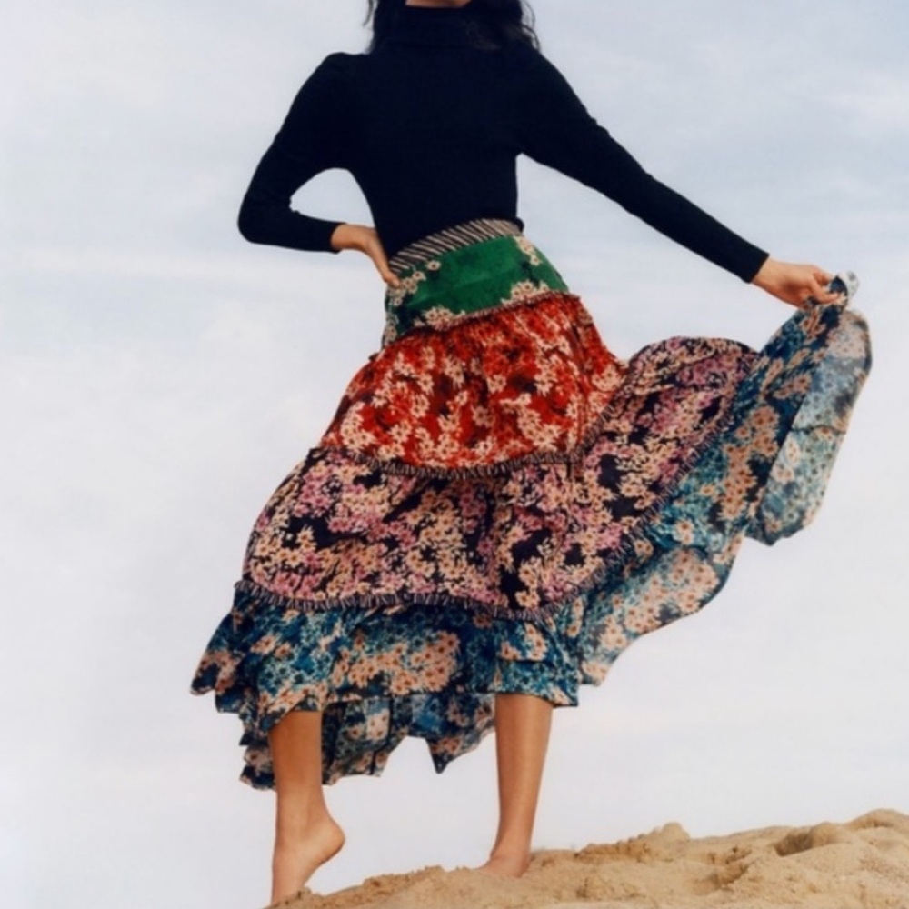 Anthropologie Multi-Color Tiered Floral A-Line Skirt - Picture 9 of 9